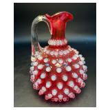 Vintage Fenton Cranberry Opalescent Hobnail Cruet