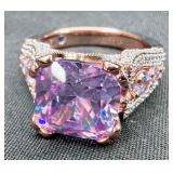 Rose Gold Tone Sterling Silver Amethyst Ring