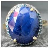 Gold Tone Sterling Silver Blue Diamond Accent Ring