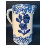 VTG Blue & White Stoneware Sponge-ware Pitcher