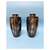Pair of Antique Japanese Bronze Vases 9 3/4"