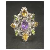 Sterling Silver Amethyst & Citrine Ring Size 7 1/2