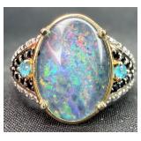Australian Black Opal Sterling Silver Ring