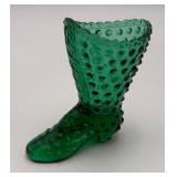 Vtg. Fenton Green Hobnail Glass Boot Vase