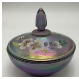 Fenton Hand-painted Violet Iridescent Candy Dish