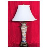 Vtg Asian Hand Painted Lamp w/Ormolu Mounts