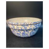 Antique Blue/White Spongeware Bail Handled Bowl