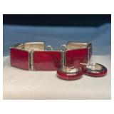 Red Sterling Silver Bracelet & Earring Set