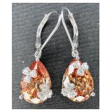 Sterling Silver Amber & CZ Earrings