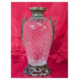 Tall Glass Vase w/Brass Mounta