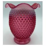Vtg. Fenton Cranberry & Opalescent Hobnail Vase
