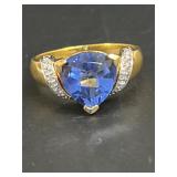 Gold Tone Sterling Silver Sapphire?/Diamond Ring