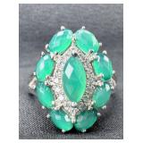 Sterling Silver Emerald & Diamond Ring