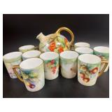 Vintage Bavarian Pitcher & 10 Cups