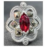 Sterling Silver Red Gemstone Ring