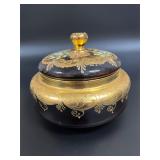 Cranberry Glass Candy Dish Gold Gilt 5.5ï¿½