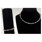 Sterling Pearl & Pink Beaded Wrap Jewelry Set