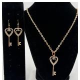 Jeweled Double Hearts Rhinestone Key Set