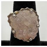 Sterling Silver Raw Natural Rose Quartz Ring