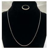 Silver Tone Ring Band & Trifari Chain Necklace