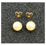 14k Gold & Genuine Pearl Stud Earrings