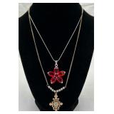 Red Flower and Golden Cross Necklaces