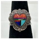 Quick Turquoise Sterling Multi Stone Inlay Ring