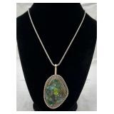 Azurite Crysocolla 925 Pendant, Silver Tone Chain