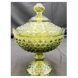 VTG Fenton Avocado Hobnail Candy Compote w/Lid