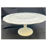 Vintage Milk Glass Scalloped Pedestal Cake Plate