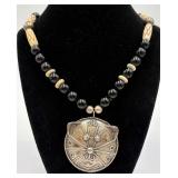 Black, White & Sterling Silver Cat Necklace