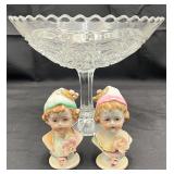 VTG. Glass Centerpiece Bowl & Salt/Pepper Shakers