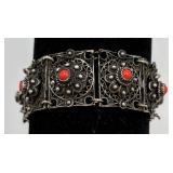 Vtg. Sterling Silver & Coral Bracelet