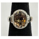 Sterling Silver Diamond & Brown Topaz Ring
