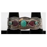 Sterling Silver Turquoise & Amethyst Cuff Bracelet