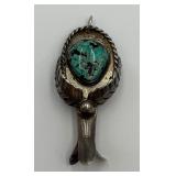Sterling Silver Squash Blossom Turquoise Pendant