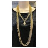 Vintage 14 Strand Golden Chain Necklace w/Pendant