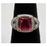 14k White Gold Ruby, Sapphire, & Diamond Ring