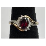 Sterling Silver & 10K Gold, Diamond & Ruby Ring