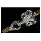 Sterling Silver Ram Head Diamond Cuff Bracelet