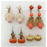 4 Pairs of Earrings Pumpkins & Pastel Orange