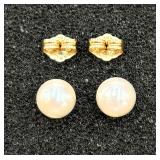14k Gold & Genuine Pearl Stud Earrings