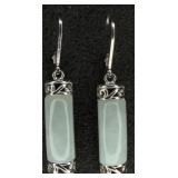 Sterling Silver Natural Jade 25mm Dangle Earrings