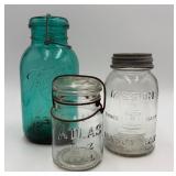 3 Vtg. Glass Canning Jars