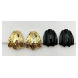 Classic Black Enamel & Golden Fans Ear Clips