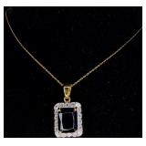 SS Emerald Cut Natural Amethyst & Diamond Necklace