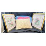 2 Framed Pictures & 5 Pillows