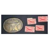 VTG Belt Buckle & U.S. Air Mail Stamps