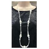 VTG Faceted Milk Glass Bead Necklace, 925 Clasp