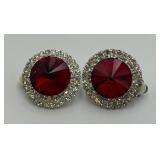 Beautiful Red Ear Clips with Rhinestones